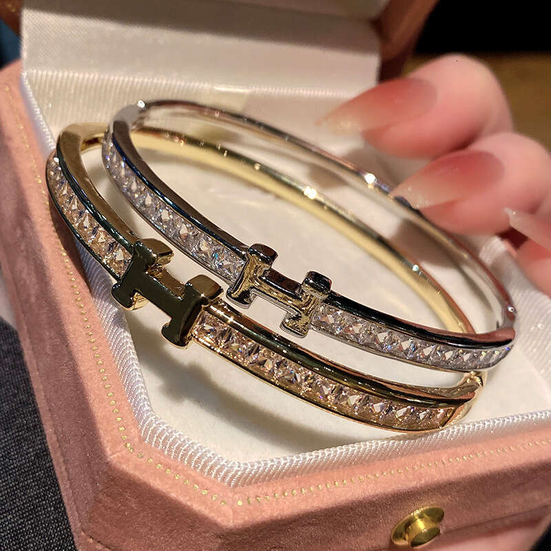 Bracelet Designer luxury bangle High Edition H Light Fashion Simple Square Dia Letter Gold High-end Non-fading Copper Inlaid Zircon Bracelets