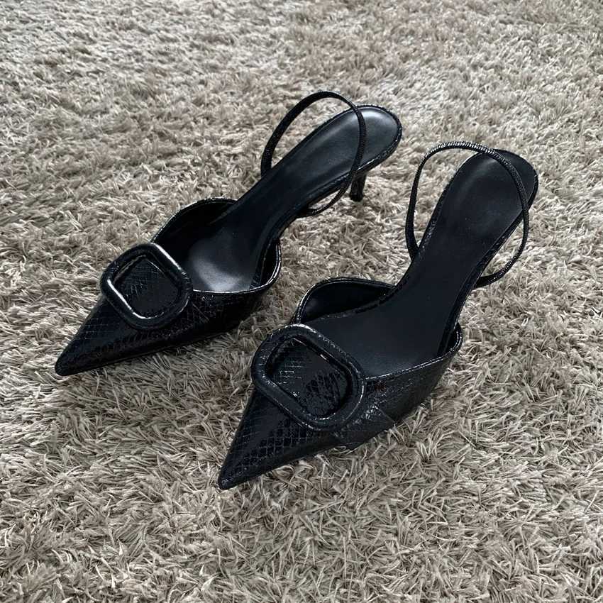 Fi Black Leather Women Pumps Elegant Pointed Toe Office Work Ladies High Heeled Shoes 2025 Spring Dress Slingbacks FootwearXJ251027