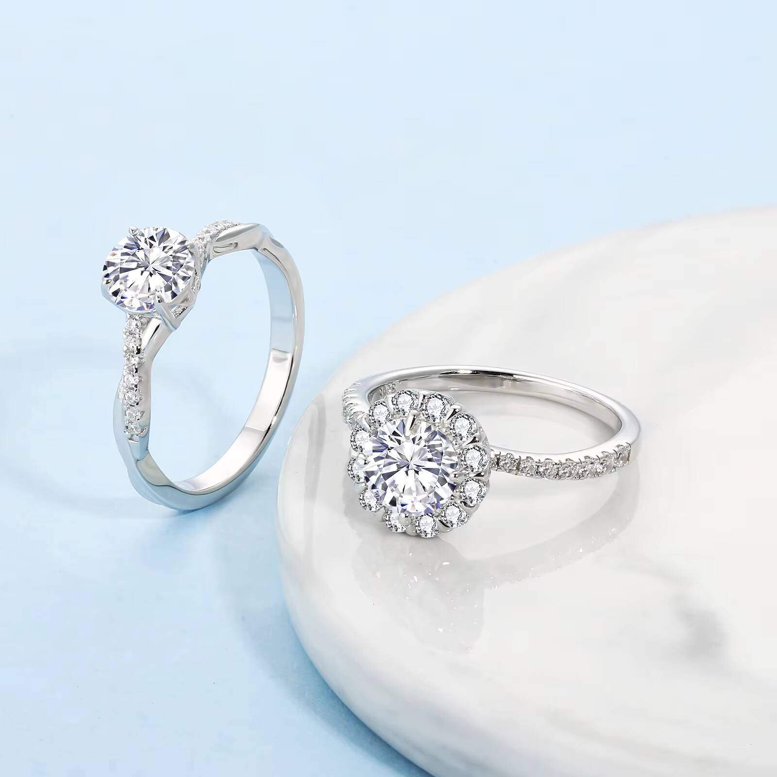 D Color VVS1 Clarity Brilliant Round Cut Solitaire Diamond Moissanite Ring Solid S925 Sterling Silver Moissanite Engagement Ring