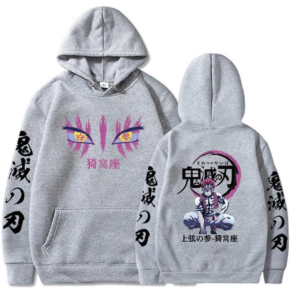 Japanese Anime Demon Slayer Hoodies for Men Akaza Manga Graphic Streetwear Pullover Hoody Long Sleeve Fleece Hooded Sweatshirt W251027