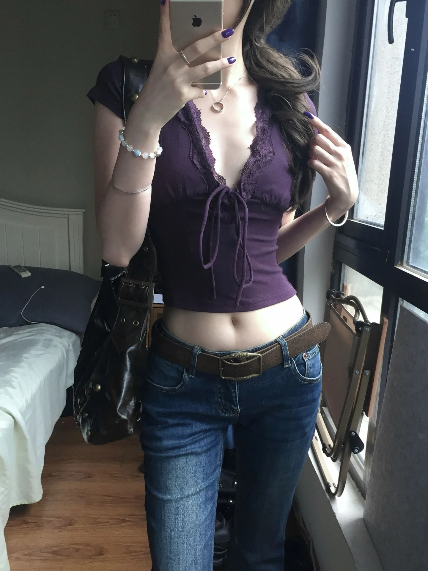 Genayooa Y2k Japanese Lace Tshirt Women Short Sleeve Deep V Neck Crop Tops Lace Up Vintage Fairycore Tee Tops Streetwear Tshirt 251027