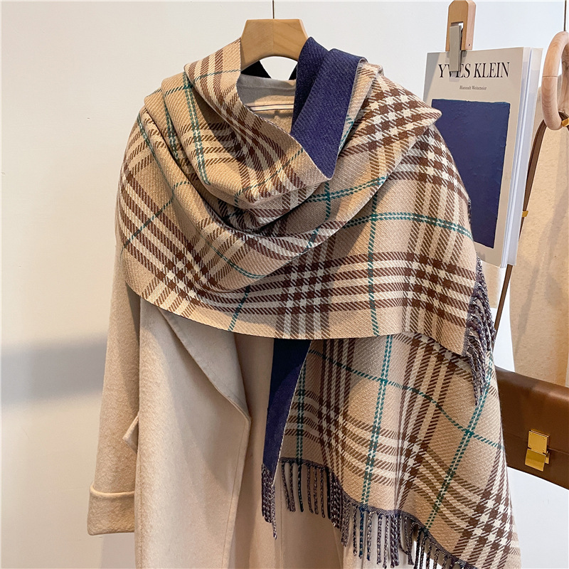 Free shipping Designer Scarves Fashionable highquality versatile plaid scarf for women thickened doublesided shawl long scarf brown