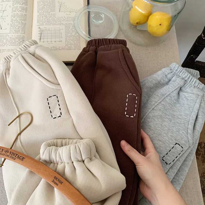 Children Pants 2025 Winter Embroidered Fleece Thickened Sweatpants for Kids Fleeve Boys Girls Sweatpants Toddler Sport PantsT251027