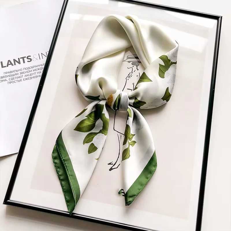 Flower Silk Square Scarf Wen Satin Shawl Wrap Hijab Fa Hair Band Wrist Luxury kerchi 7070cm Echarpe 2024 BandanaW251027