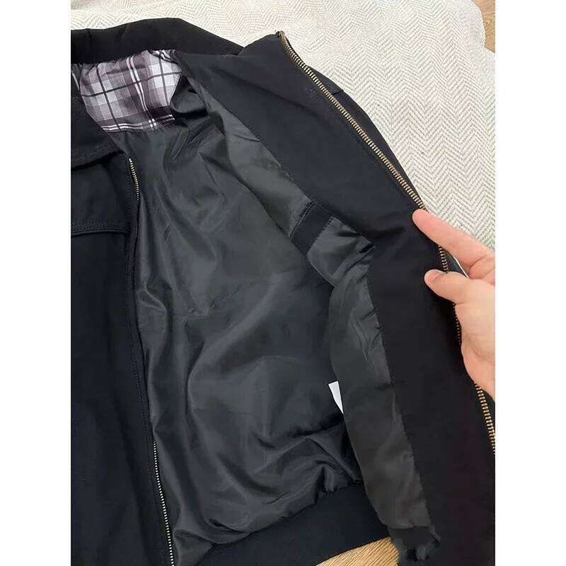 Black Detroit Workwear Jacket Men's Spring Autumn Trendy Pilot American Style Short Coat Casual Loose Fit Summer Thin Model