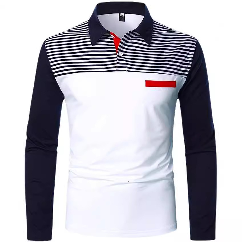 Fashion Zipper Decoration Machine Washable Polo Shirt 3D Print Patchwork Design Men's Long Sleeve Polo Fashion Casual