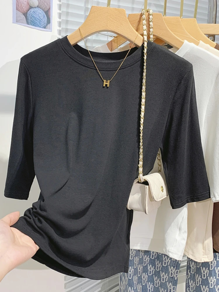 AOSSVIAO 2025 Summer 100 Cotton Womens Tshirt Bottoming Basic Crew Neck Fashionable Solid Lady Short Sleeve Tops Shirts 251027