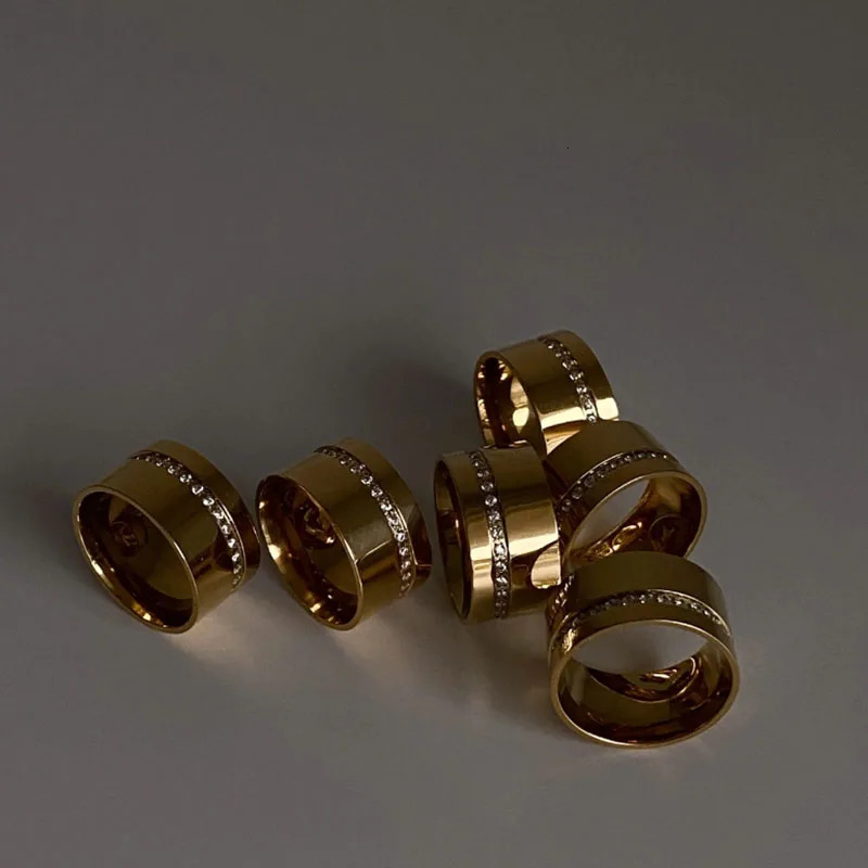 Cz stone wide band rings stainless steel rings for women minimalist simple dainty stainless steel jewelry non tarnish 251023