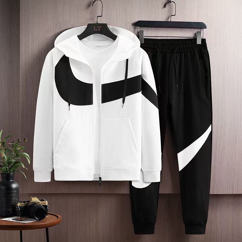 Sports suit men's autumn and winter new youth fashion loose hooded plus velvet padded suit men's fashion men's wear.