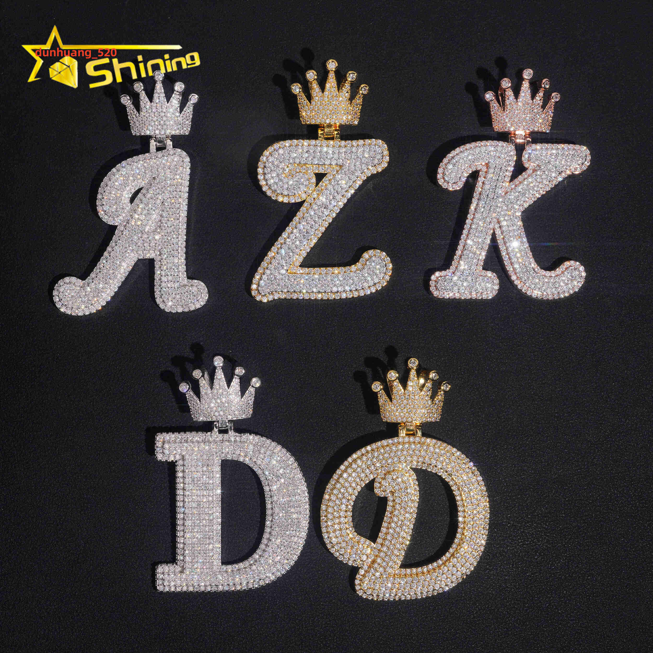 New Arrival Fashion Hip Hop Jewelry 925 Sterling Silver VVS Moissanite Iced Out Initial Letter Pendant Necklace