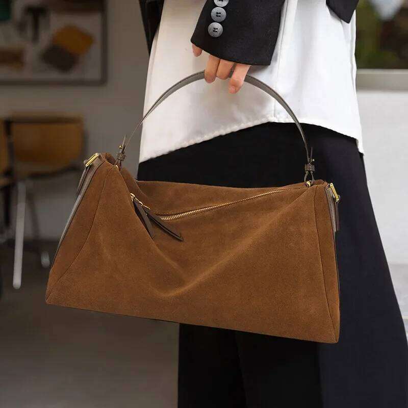 Designer Luxury New Winter Matte Suede Cow Leather Women Shoulder Messenger Bags Caramel High Quality Large Travel Tote Ladies Handbag