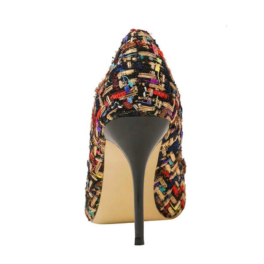 Korean Mixed Colors Woolen Women Pumps New Elegant Crystal Metal Buckle Womens High Heel Shoes Autumn Shallow Dress Office ShoeXJ251027