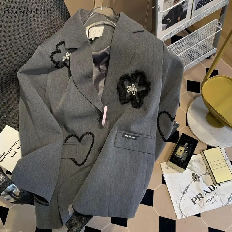 Blazers Women Ins Threedimensional Flower Embroidery Casual Temperament Korean Fashion Loose Fit Unique Coats Autumn Female Y2k 251027