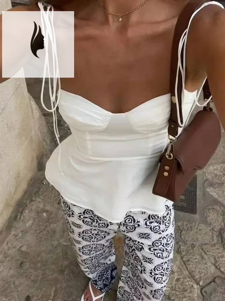 winter jacket women White Sweetheart Neck Bow Thin Straps Sexy Sleeveless Ruffle Slim Bra Solid Streetwear Y2k Women's Tops Camisole