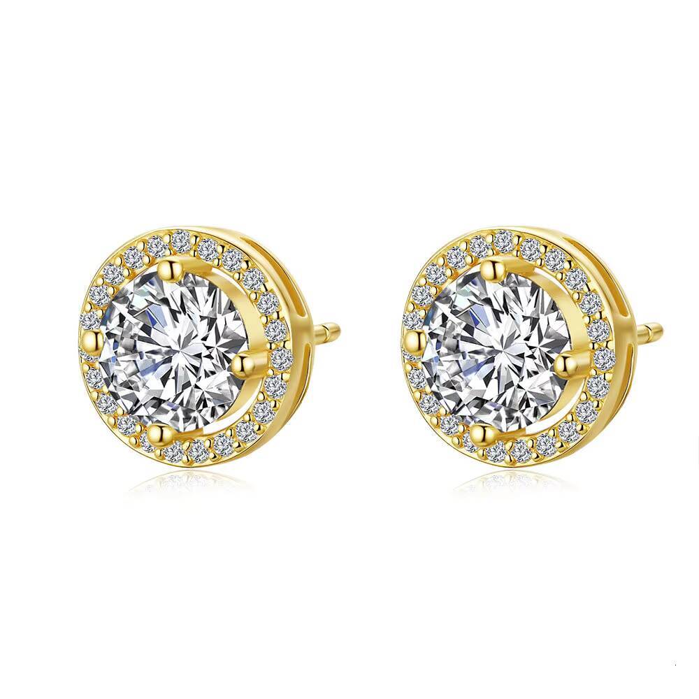 Fashion 05ct 1ct Moissanite Sparkling Diamond Stud Earring Round Halo 925 Silver 18k Gold Earring for Queen Engagement