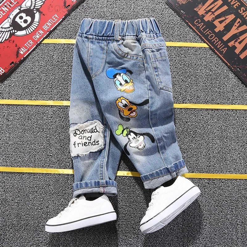 Disney High Quality Kids Mickey Mouse Fashion Ripped Jeans Clothes Spring Autumn Baby Boys Girls Jeans Denim Pants Children Trousers H251027