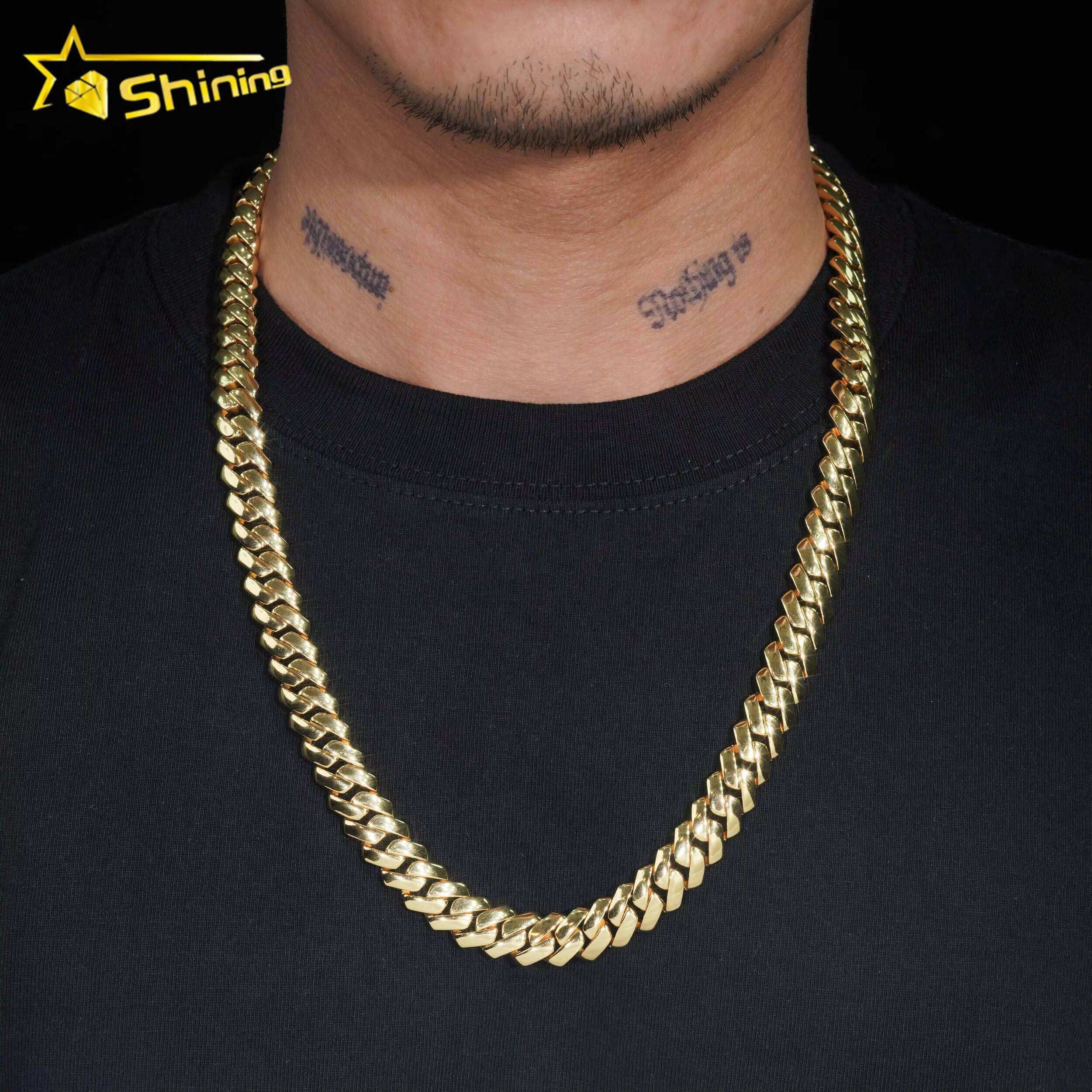 Hip Hop Jewelry Custom Moissanite Lock 12MM 14K Gold Plated Necklace Plain Silver 925 Square Cuban Link Chain