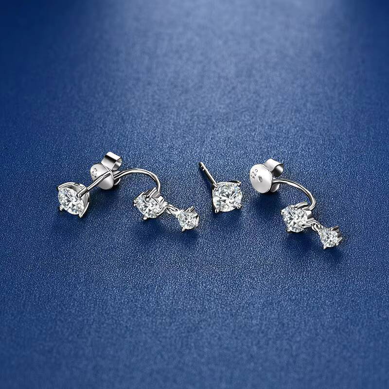 New Arrivals Gift New 3stone Ear Rings 925 Sterling Silver 5mm 45mm 3mm D Color Moissanite Feature Shape Earrings for Women