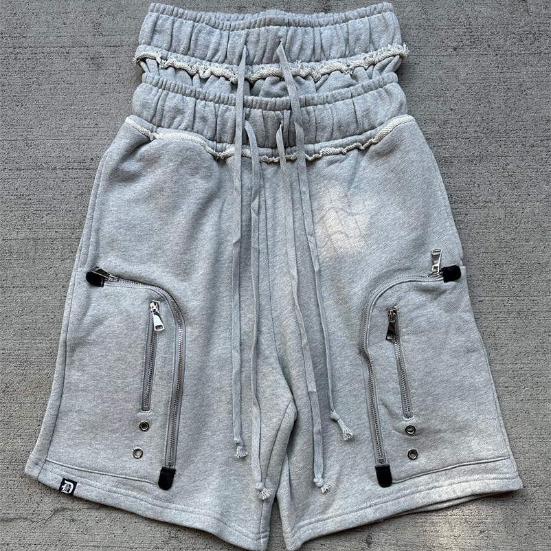 Fashion Double Waist Old Shabby Casual Shorts Mens Sports Gym Basketball Shorts Sweatpants Y2k Multi Pocket Zipper Jogging Short 251020