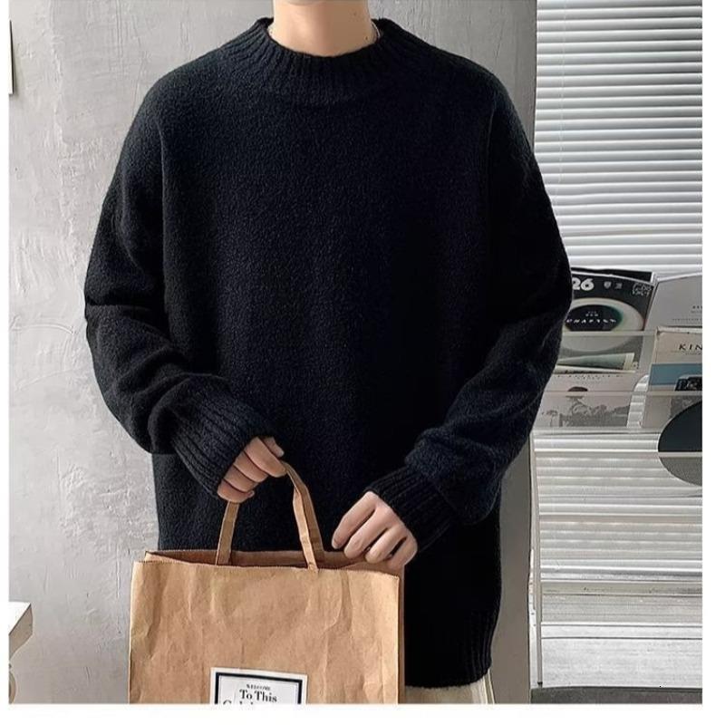 Autumn Winter Crew Neck Sweater Men Japanese Style Simple Solid Color Loose Versatile Warm Designer Sweater Pullover Lazy Style Couple Jacket