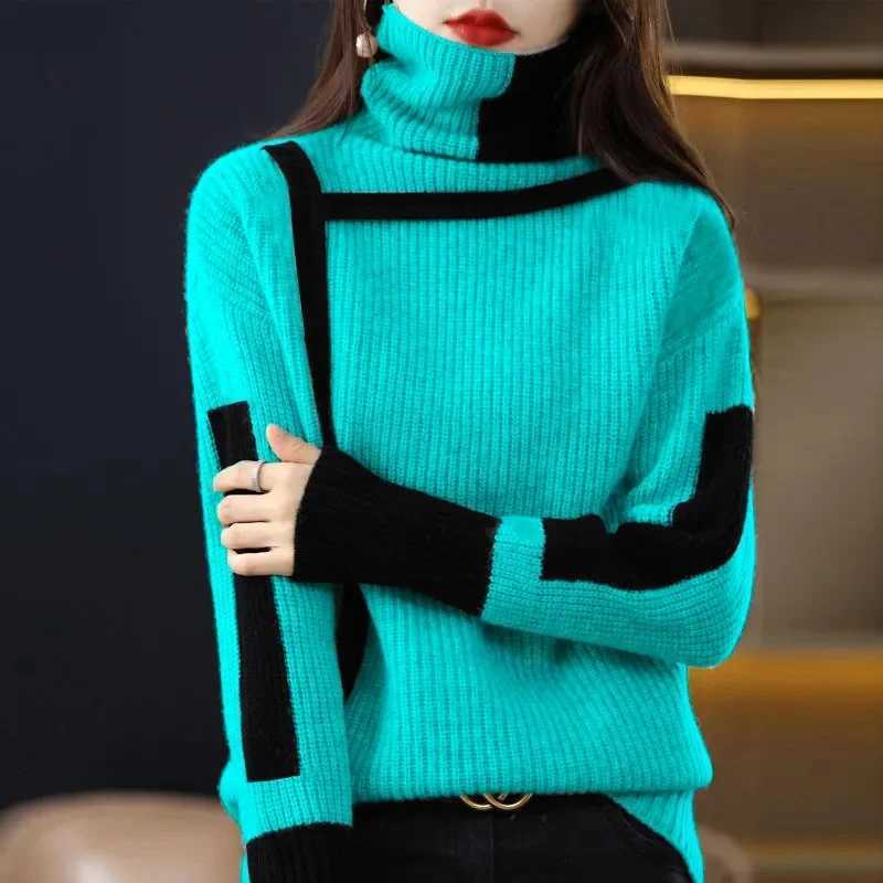 Women Sweater Autumn Winter Turtleneck Warm Knitwear Korean Casual Solid Bottoming Shirt Fashion Knit Pullovers Brown SweaterT251027