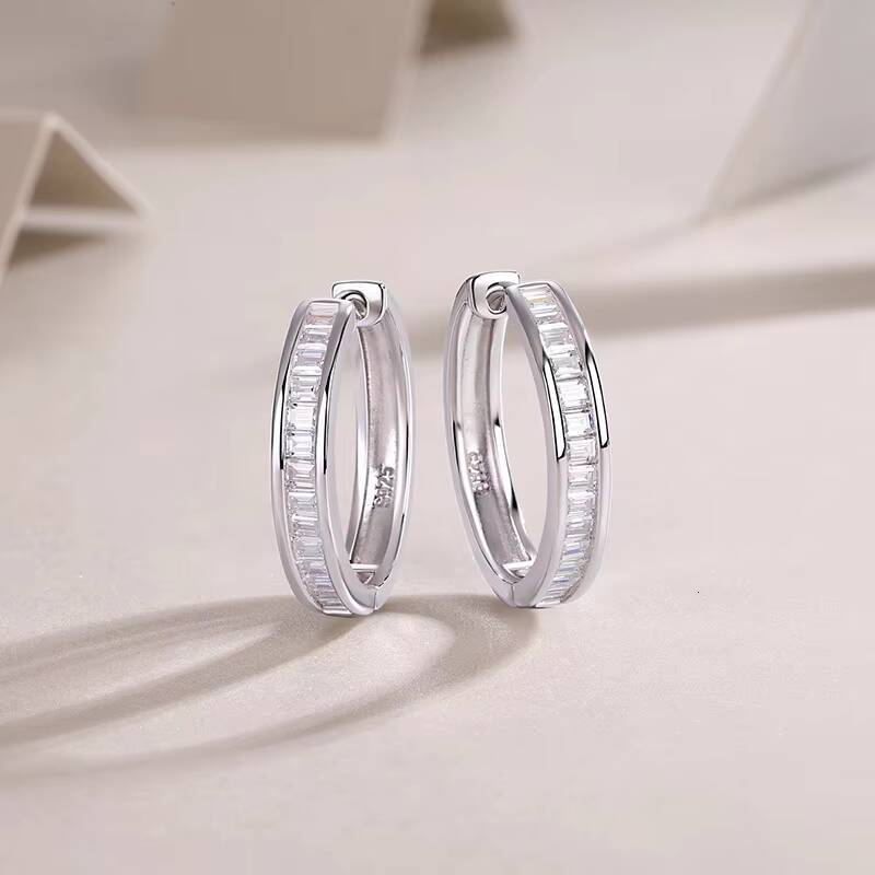 Classic Female Fashion Hypoallergenic S925 Sterling Silver Moissanite Earrings Emerald Cut Moissanite Hoop Earrings