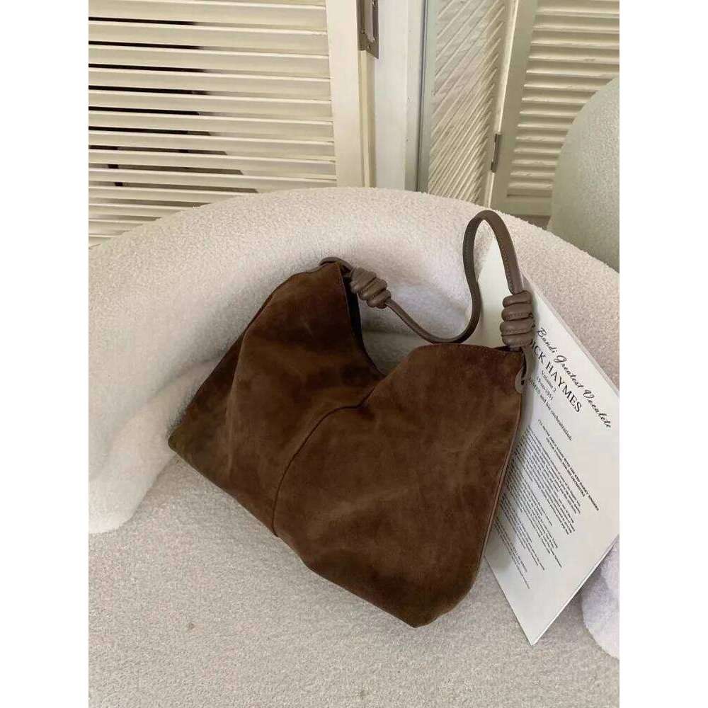 Designer Luxury Fashion Retro Women Design Buckle Casual Tote Shoulder Large Capacity Office Ladies Commute Solid Cow Suede Leather Underarm Bag