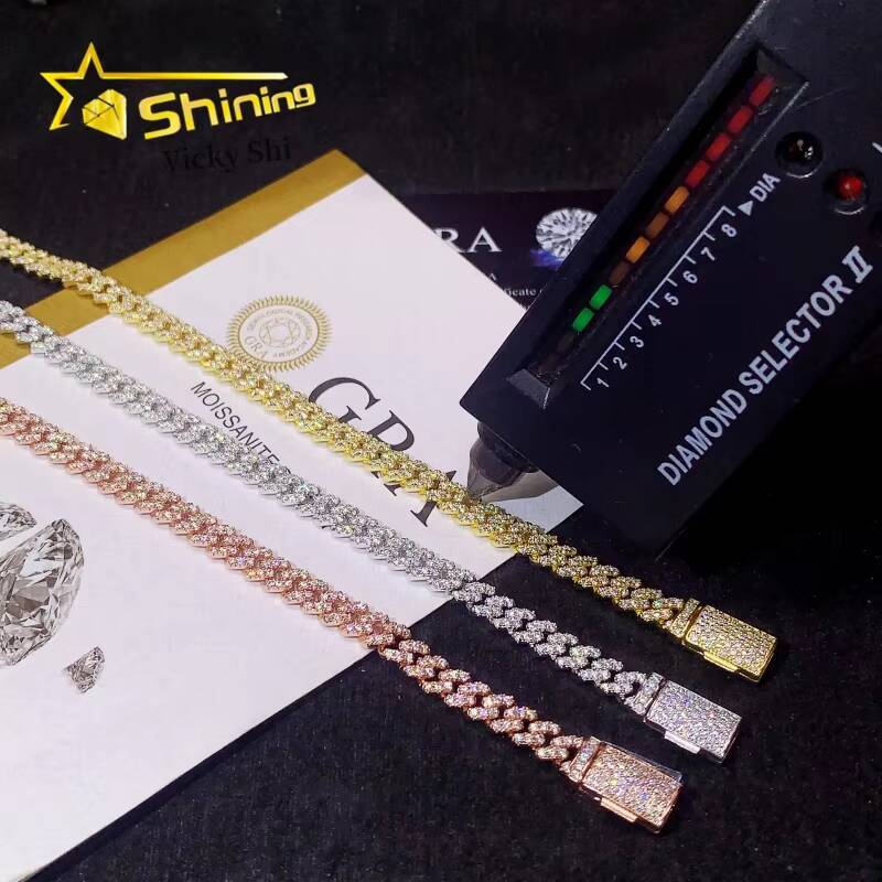 Fine Jewelry 925 Sterling Silver Cuban Link Chain 6MM High Quality Pass Diamond Tester Moissanite Cuban Bracelet