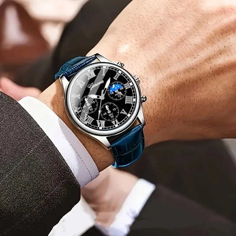 Casual mens quartz watch fashionable business PU leather watch bracelet combination suitable for daily use or gift giftsT251027