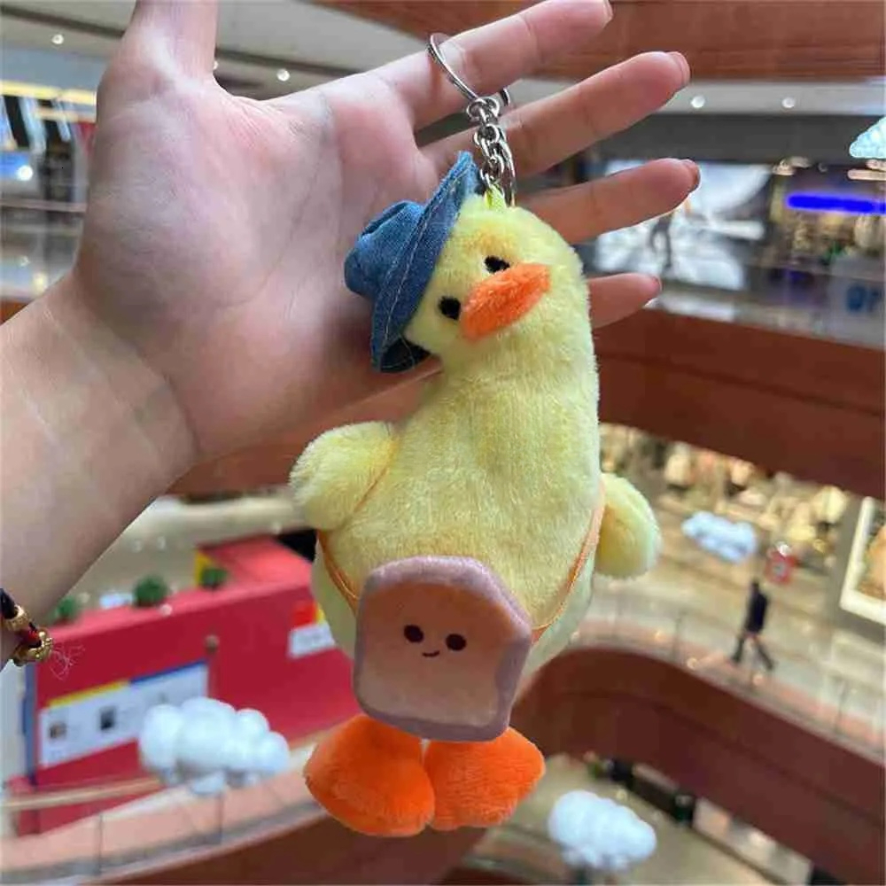 Keychains Lanyards Creative Funny Keychain Crooked Head Plush Toy Key Chain Cute Duck Bag Pendant Hanging Keyring For Women Charms Gift 444