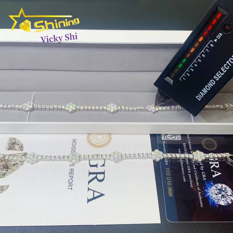 Hot Selling Flower Style Moissanite Diamond Bracelet 925 Silver 3MM Iced Out VVS Moissanite Tennis Chain Bracelet