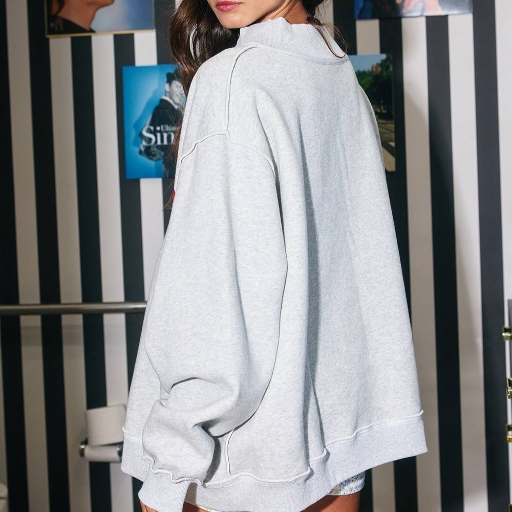 Letter Print Applique Plain Winter Women's Reversible Mock Neck Long Sleeve Pullover Sweatshirts