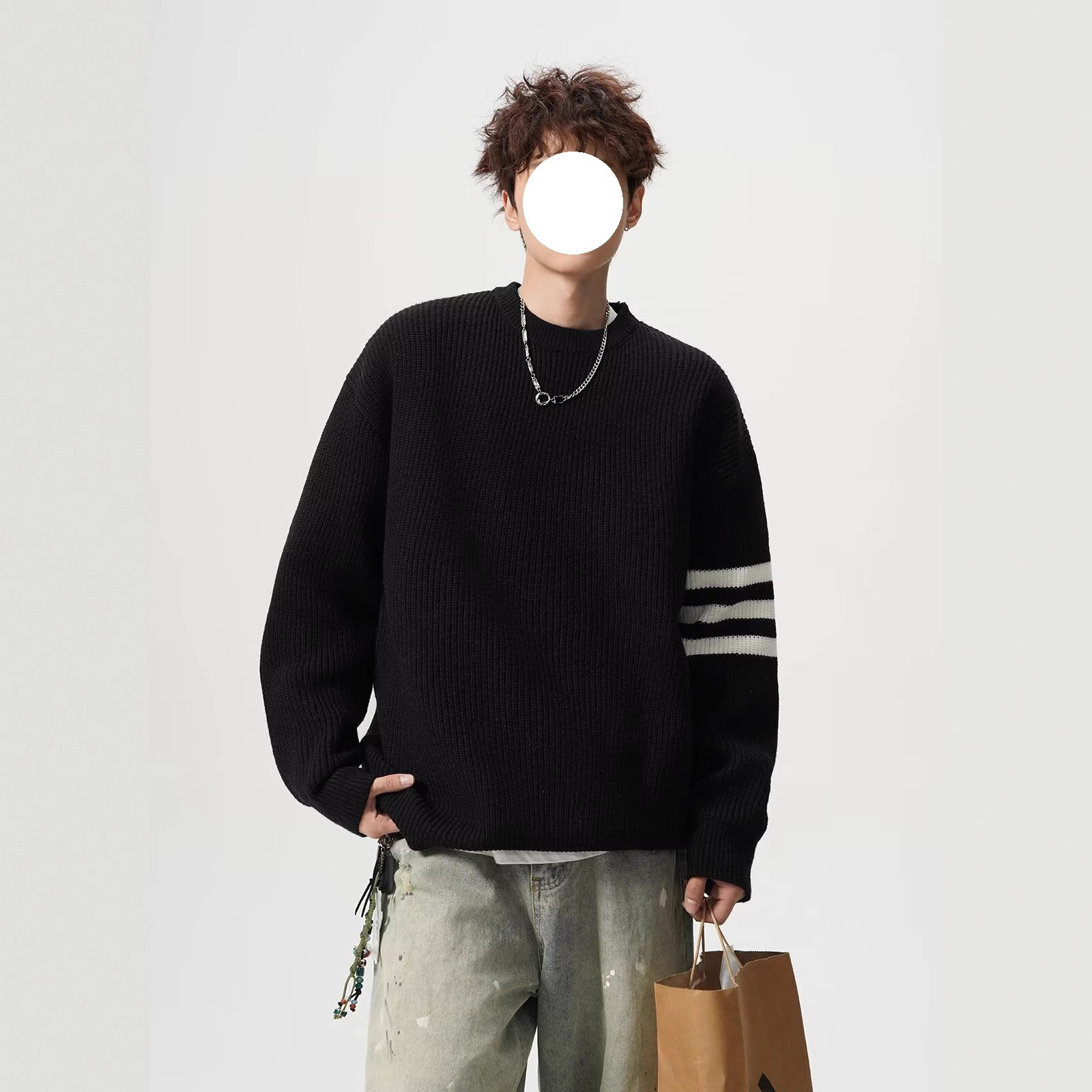 Round Neck Designer Sweater Sweater Men Autumn Winter Trendy Brand Solid Color Long Sleeve Base Shirt Casual Korean Style Inner Wear Knitted Men'