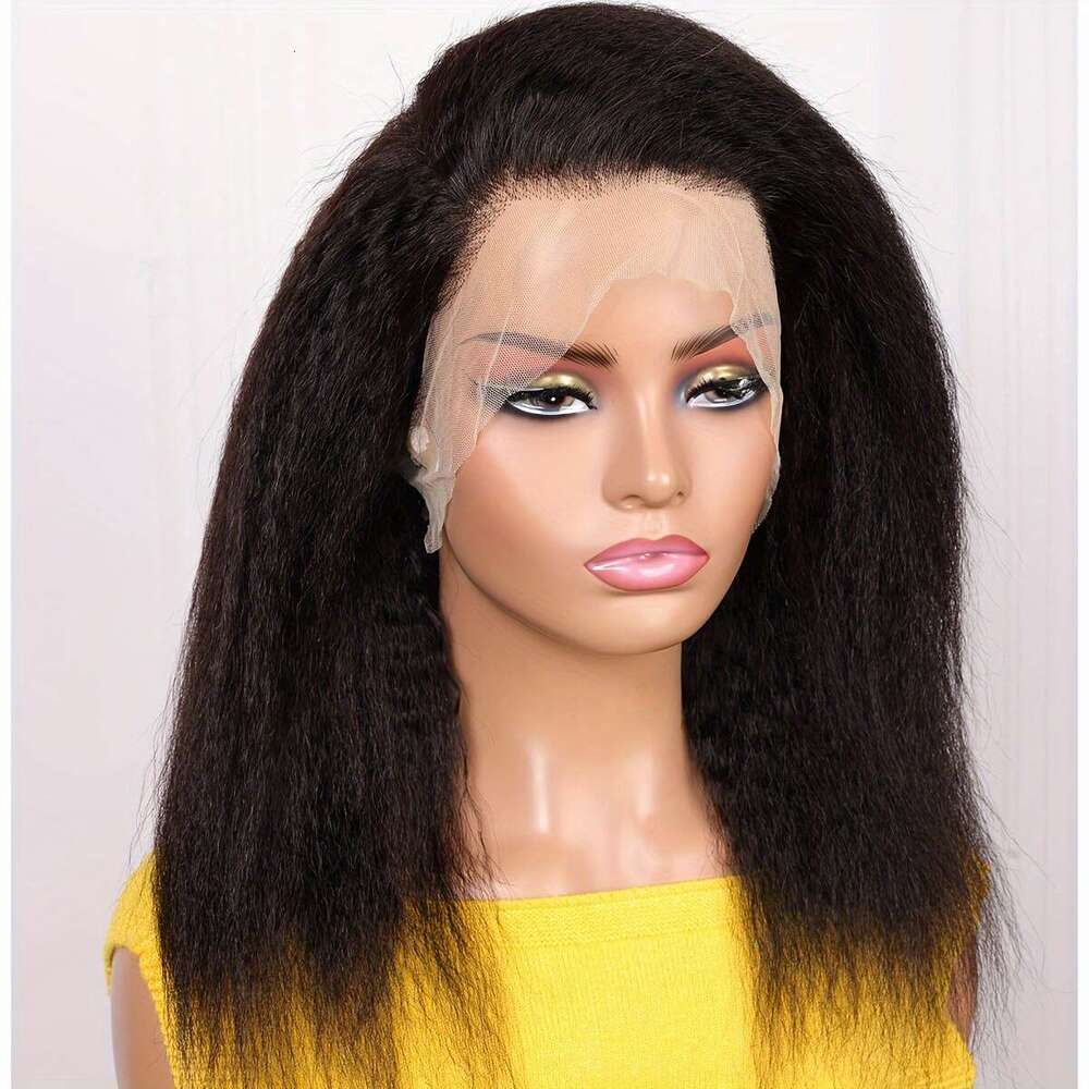 1Pc 12Inch 14Inch 16Inch Yaki Ws Soft Bob Preplucked 180% Density Black Kinky Straht Deep Part Lace Front For Women Synthetic Heat Resistant Daily Cos