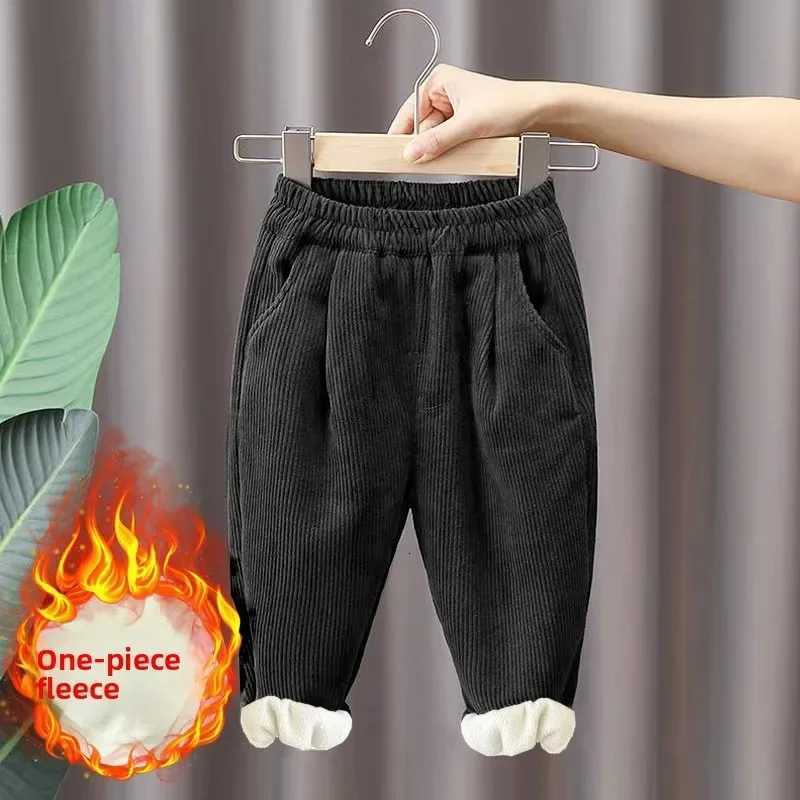 2025 Childrens Clothing Baby Thickened Warm Fleece Pants Winter Striped Trousers Elastic Cuff Boys Girls Kids PantT251027