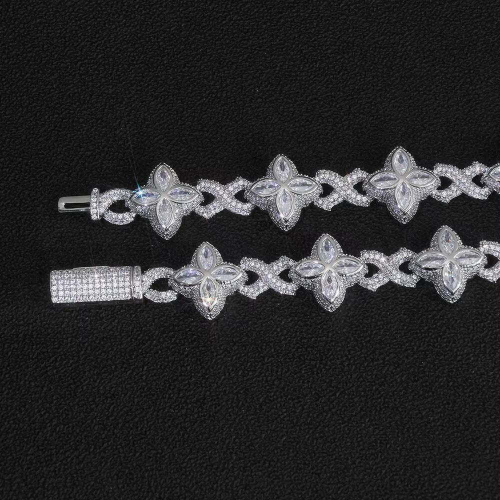 NUOYA Iced Out Diamond Four Leaf Clover Infinity Miami Cuban Link Chain Necklace Hip Hop Custom Jewelry Gift for Men Women