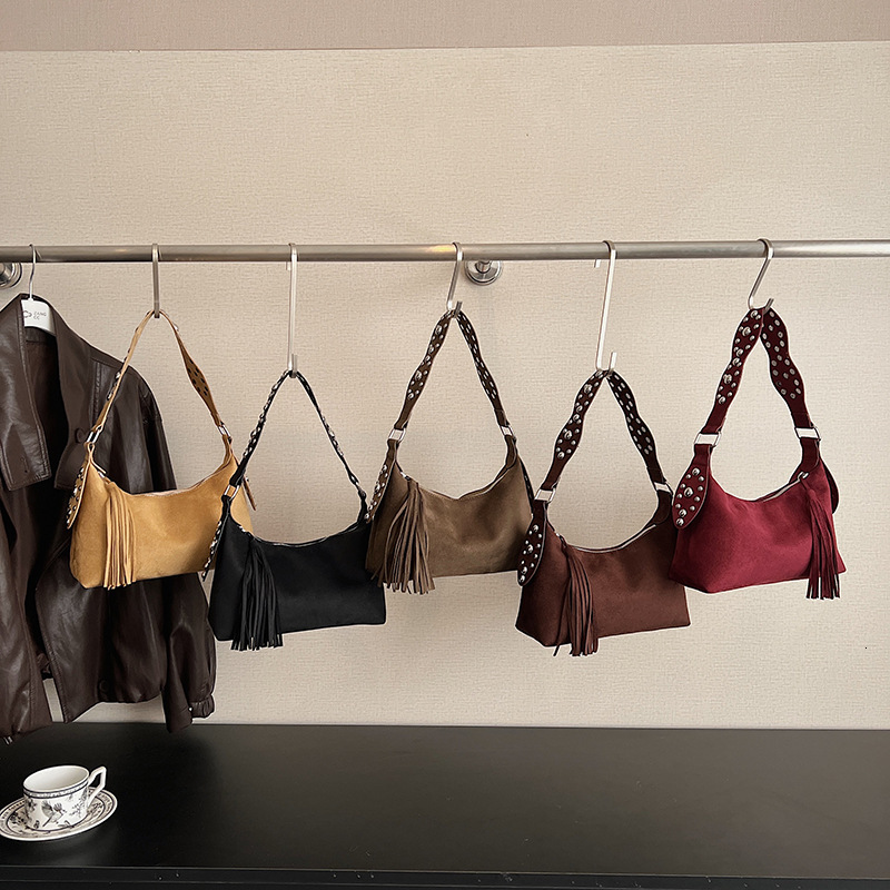 Free shipping designer bag Casual Large Capacity Underarm Bag New Rivet Suede Handbag Versatile Commuter Shoulder Bag