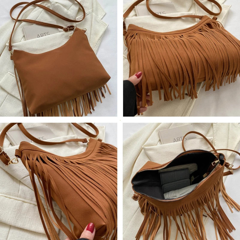 Vintage Tassels Crossbody Bags For Women Large Capacity Casual Fringes Shoulder Bag For Outdoor Travel Ladies Handbags Purses 251027