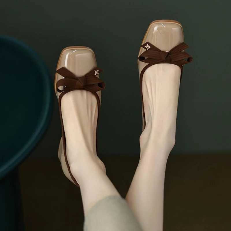 Women Casual Bowknot Flat Shoes Winter Fi British Style Elegant Square Toe Stiletto PumpsXJ251027