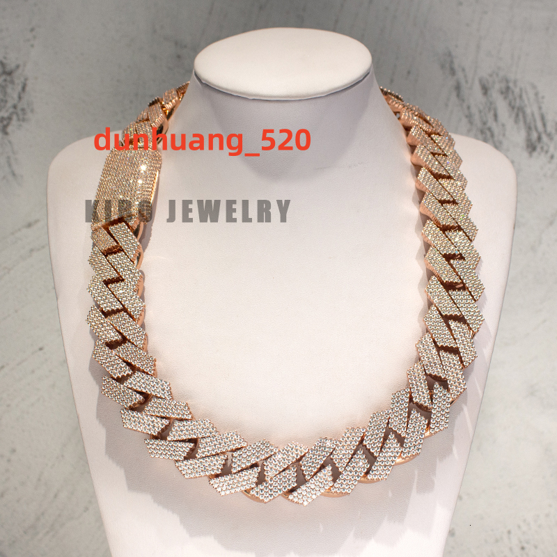 Custom Cuban Chain 26mm Width 4 Rows Moissanite Flower Setting Hip Hop Ice Out Cuban Link Chain Necklace