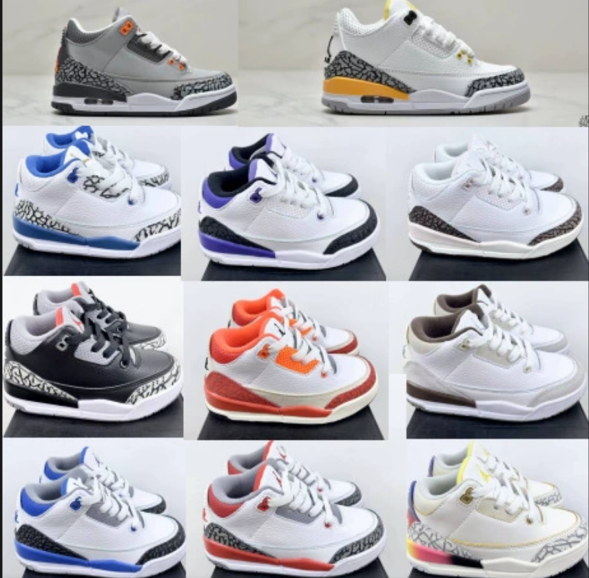 Classic hot sale 3s kids shoes Toddlers boys Basketball 3 sneakers girls boy Game black white blue designer kid sneaker Athletic Infants size 24-35