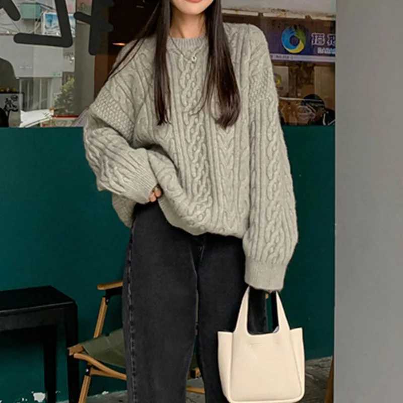 Autumn Winter Thicken Warm Pullover Sweater Women Vintage Loose Twist Knitted Jumper Woman AllMatch ONeck Long Sleeve PulloverT251027