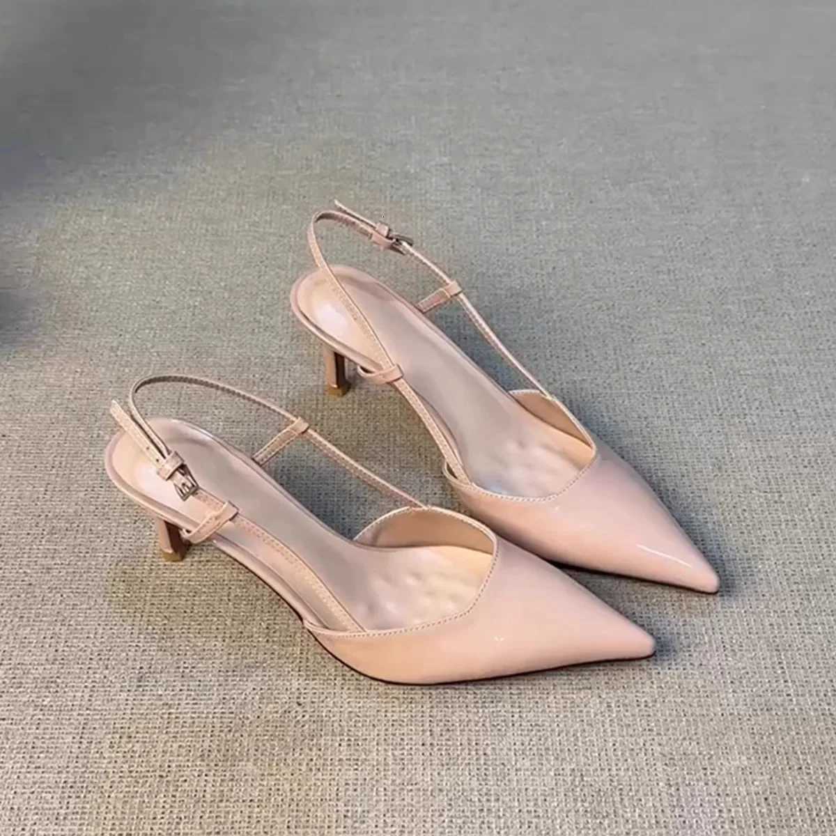 French Elegant Nude High Heels Womens 2025 New Patent Leather Pointed Toe Versatile Slip Outdoor Atmosphere Head Cover ShoesXJ251027