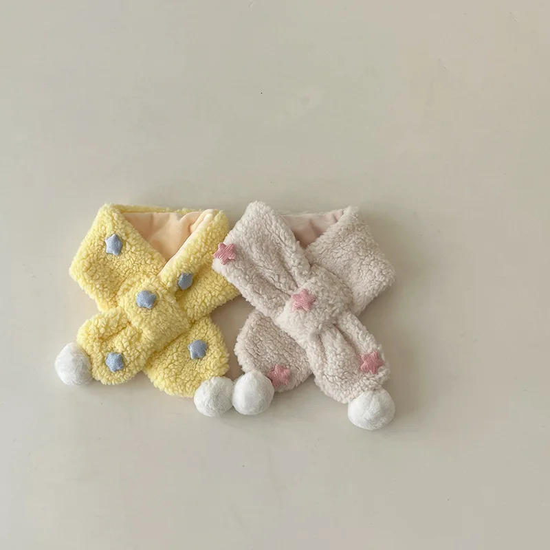 16years Childrens Scarf Autumn and Winter Korean Version Ins Simple Labeling Star Plush Cross Boys and Girls Baby Scarfs 251027
