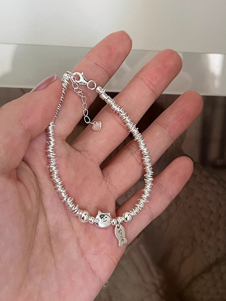 TaiYang New Gold Plated Copper Cat & Dog Charm Bracelet,Silver Plated Copper Chain with Playful Eating Fish and Bone Pendants for Women