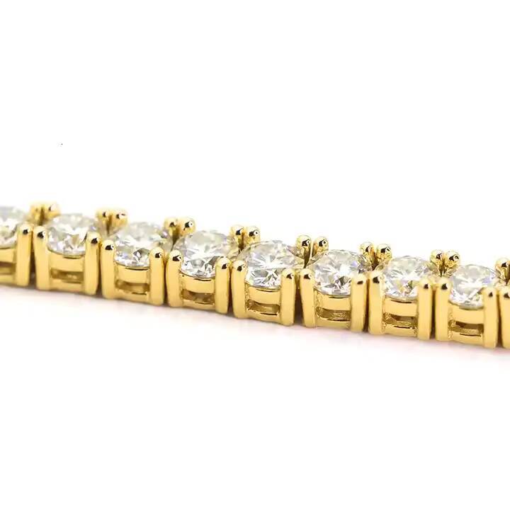 Gold Plated 925 Sterling Silver 3mm Round Brilliant Cut VVS Real Moissanite Tennis Bracelet With Certificate