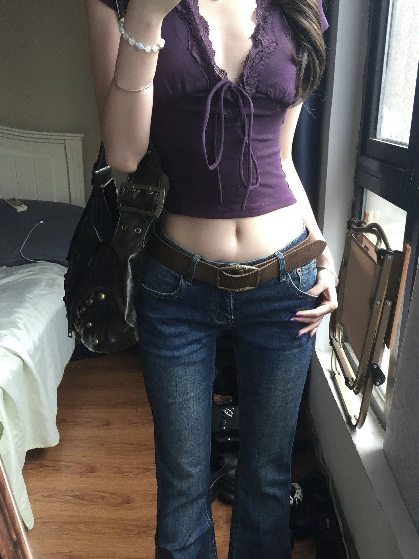 Genayooa Y2k Japanese Lace Tshirt Women Short Sleeve Deep V Neck Crop Tops Lace Up Vintage Fairycore Tee Tops Streetwear Tshirt 251027