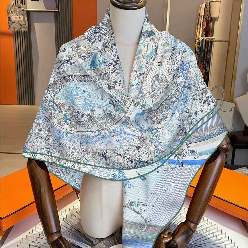 POBING 30 Silk 70 Cashmere Scarf Wen Hand Rold Ocean City Print Square Scarves Wraps Bandana Big Hijabs Fa FoardW251027