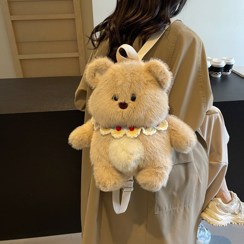 Free shipping designer bag Autumn and Winter New Milk Tea Bear Backpack Plush Doll Cute Bag for Women Double Shoulder Bag School Bag Plush Toy Doll
