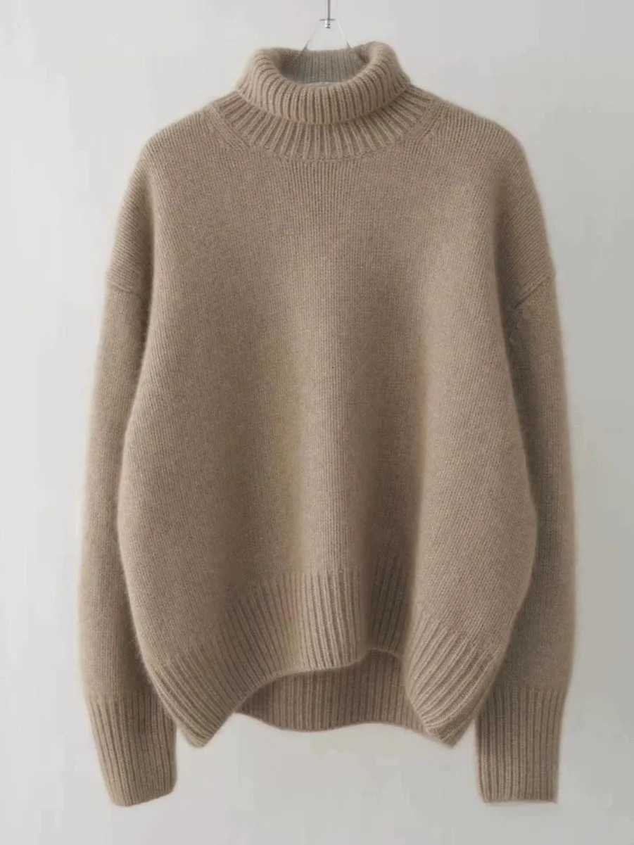 2023 autumn and winter turtleneck 100 pure cashmere women loose sweater thickened wool sweater cover lazy bottomT251027
